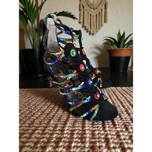 SAM EDLEMAN Black Beaded Embellished Zip Up Heels Size 8.5